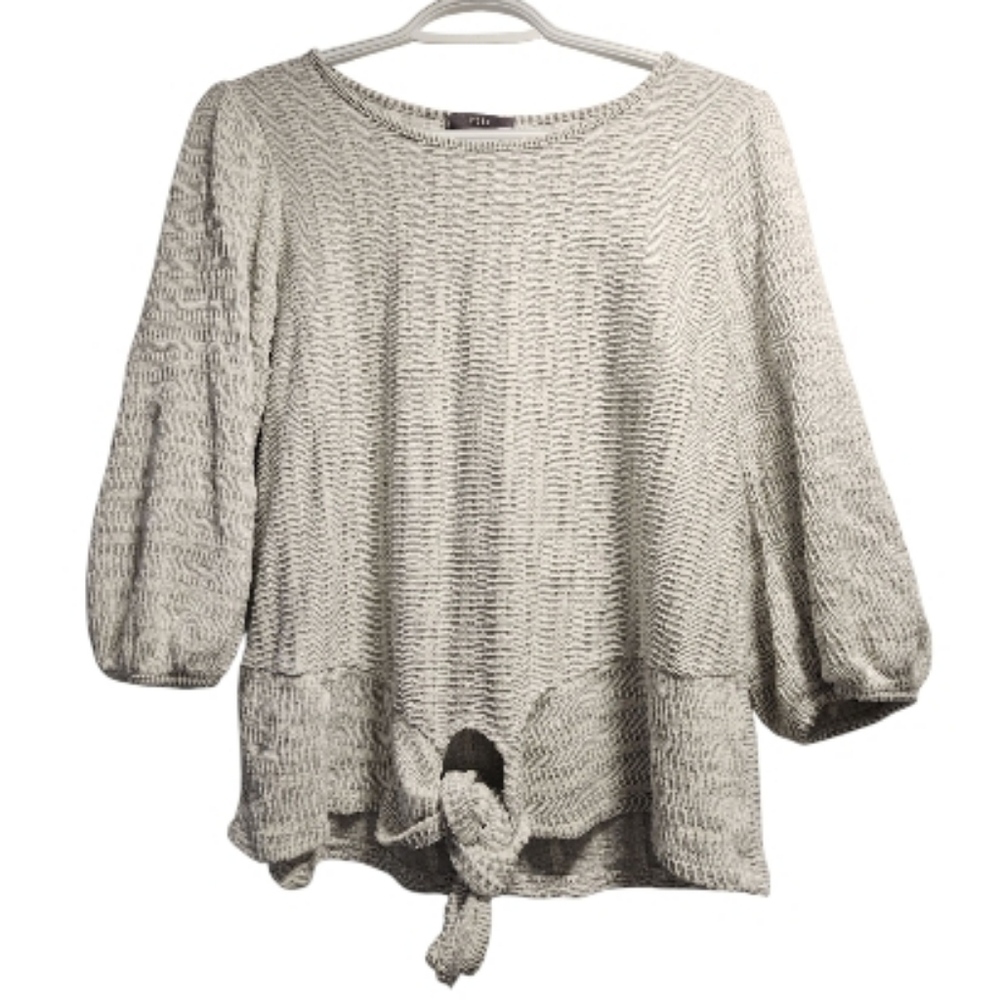 Gyft Women's Pattern Gray Tie Top
